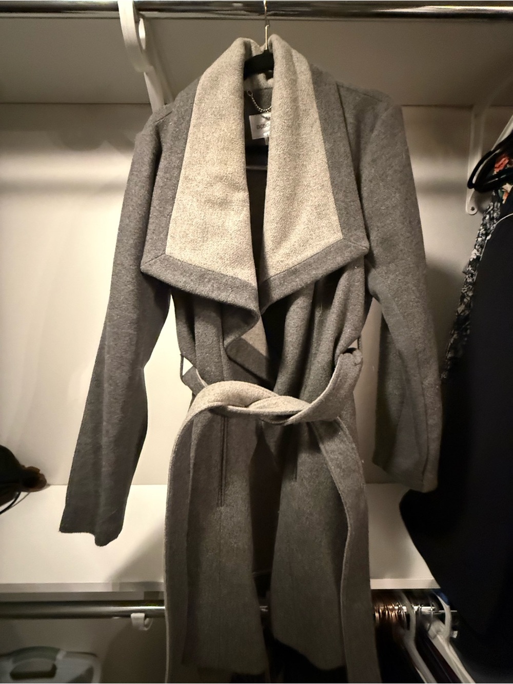 BCBGeneration Gray Wool-Blend Coat with Chain Detail